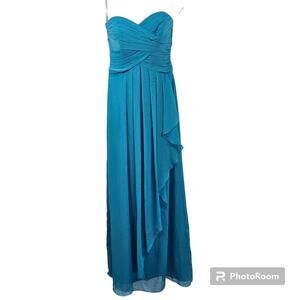 David's Bridal Crinkle Chiffon Dress Cascade Skirt in Malibu NWT Size 0